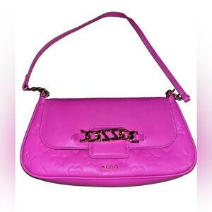 Aldo Magenta Shoulder Bag With Embossed Details & Chain Accent Brand New No Tags